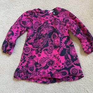 Vibrant Pink and Navy Floral Toddler Long Sleeve Dress